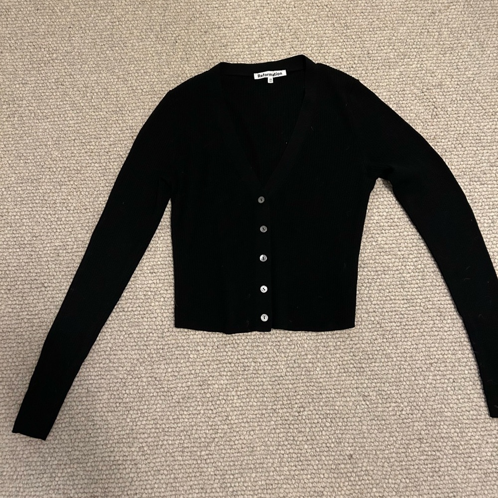 Reformation fitted black v neck cardigans